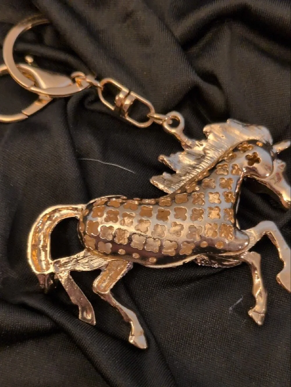 Rhinestone Horse Bag Charm/ Keychain - Sparkling Gold Accent